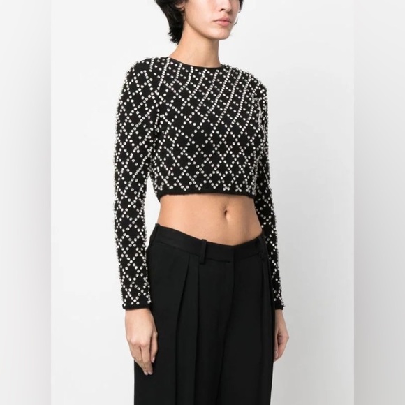 NWT Retrofete Brooks black crystal embellished crop top - Picture 2 of 10